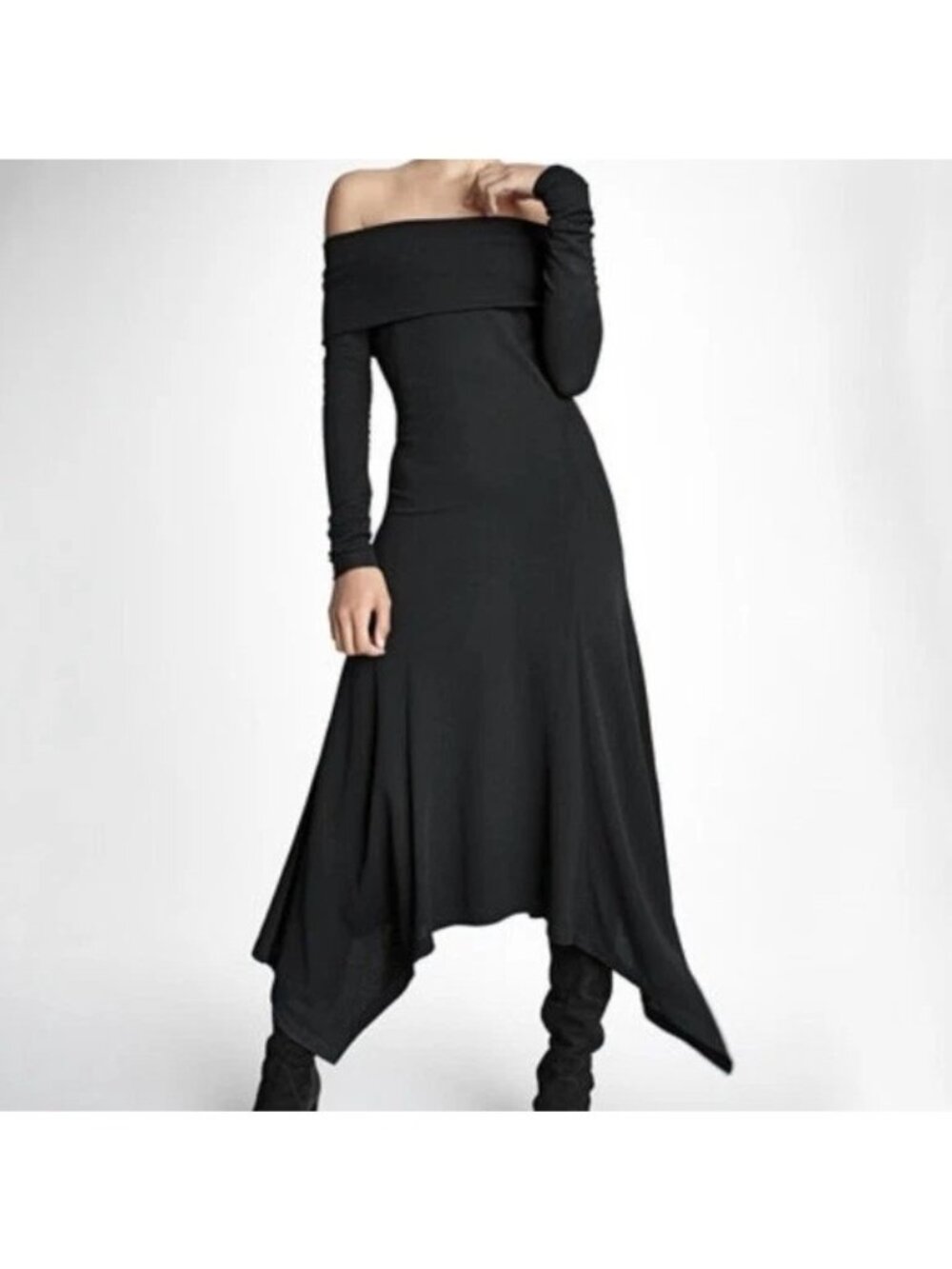 NWT $1595 Derek Lam Off The Shoulder Handkerchief Dress Black Size 2